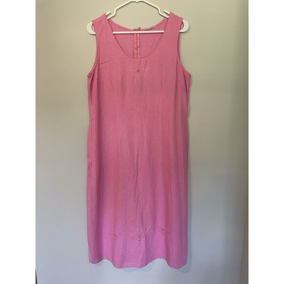 Vintage 2 Piece Linen Dress Set Sz L Dress With Short Sleeve Jacket Embroidered - Picture 3 of 16